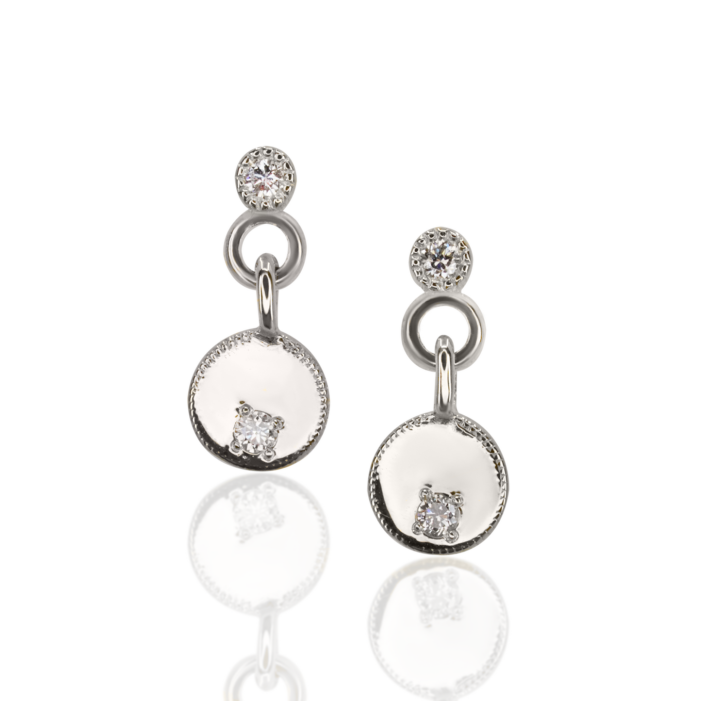 Circle Diamond Mirror Dangle Stud Earrings - PAIR