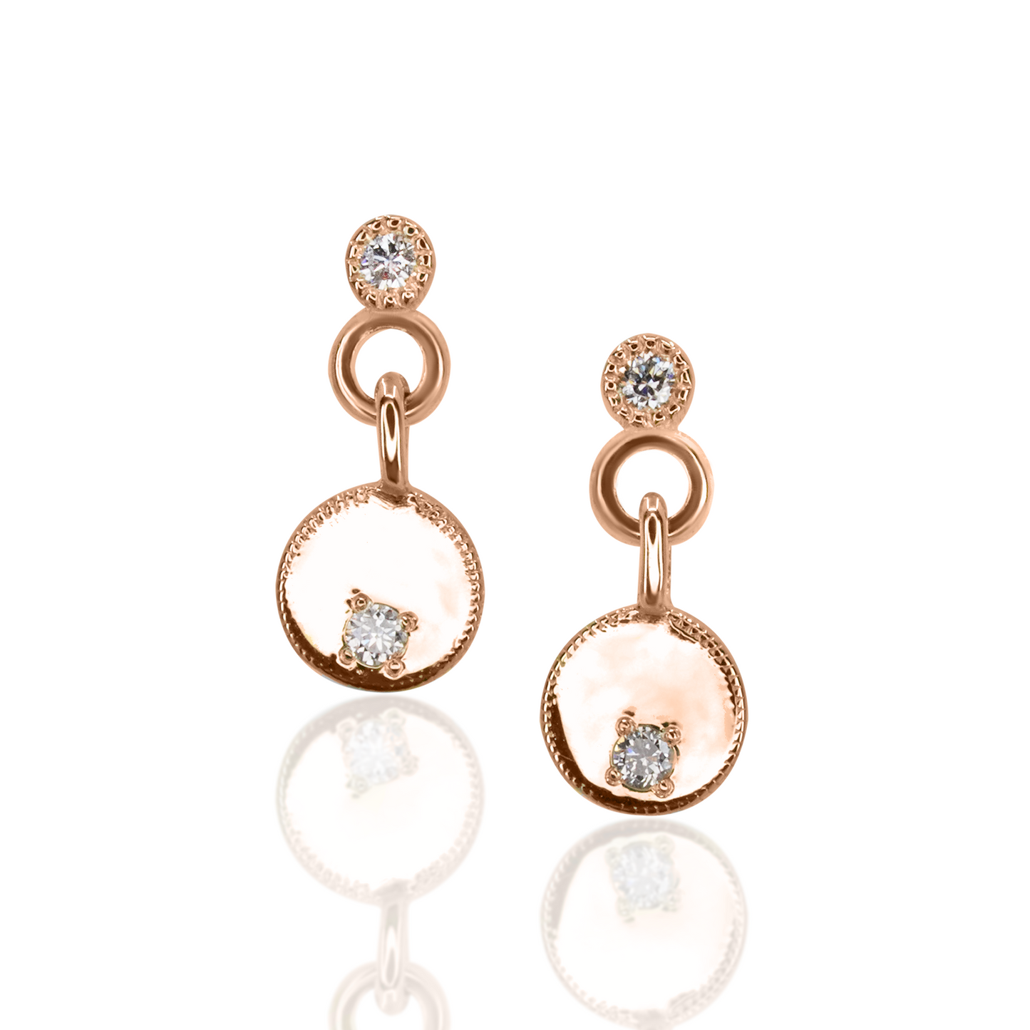 Circle Diamond Mirror Dangle Stud Earrings - PAIR