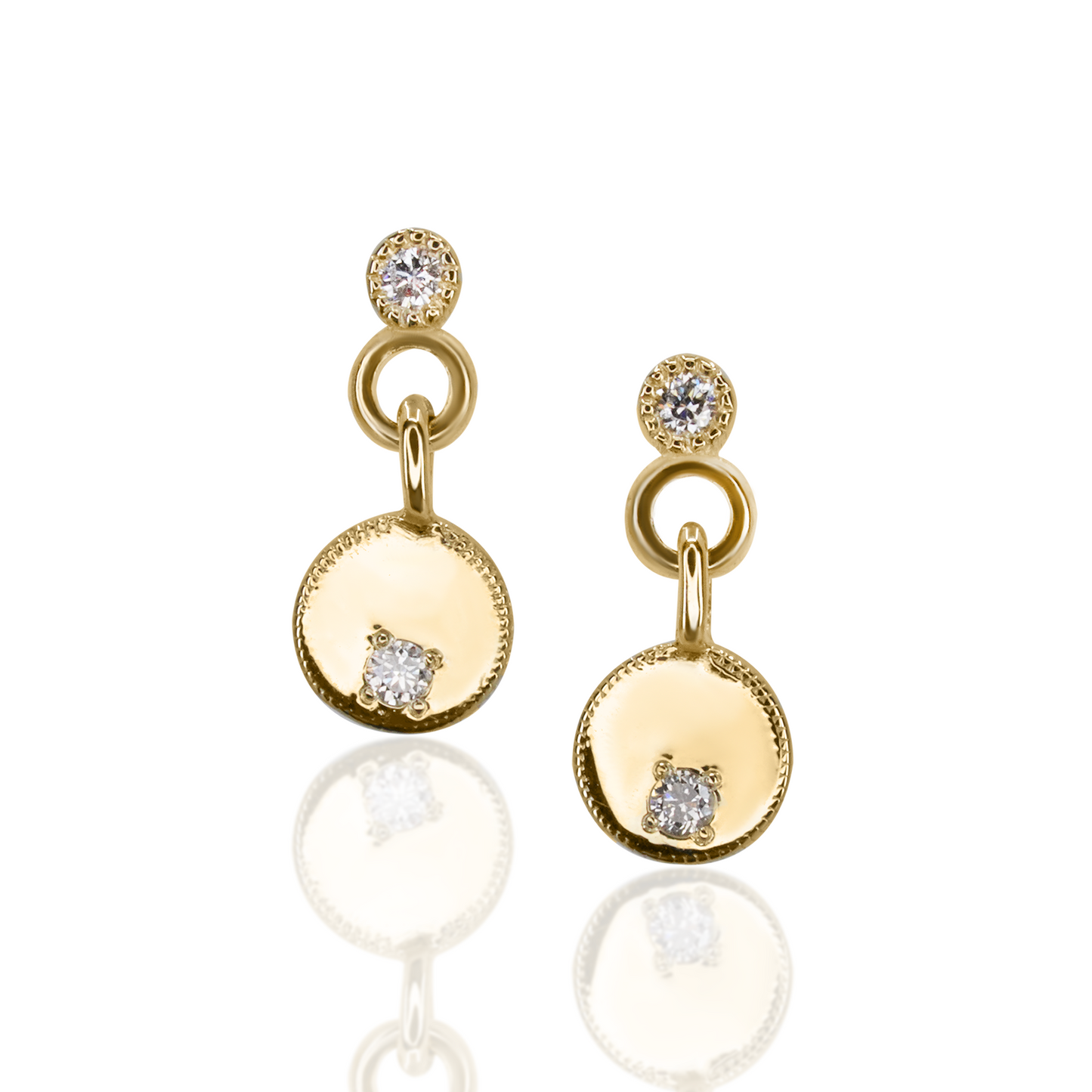 Circle Diamond Mirror Dangle Stud Earrings - PAIR
