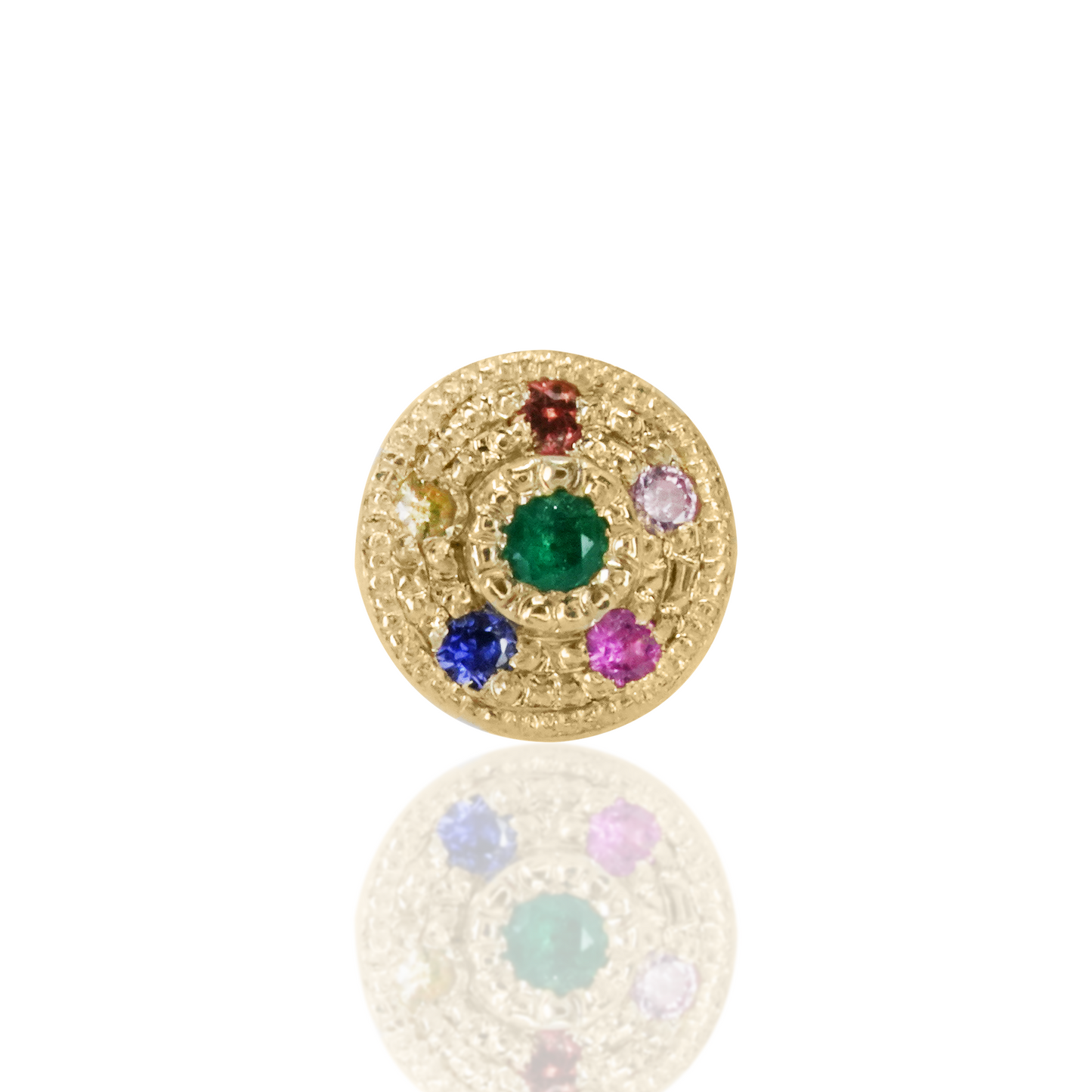 Emerald Halo Earring with Assorted Sapphires Threadless End