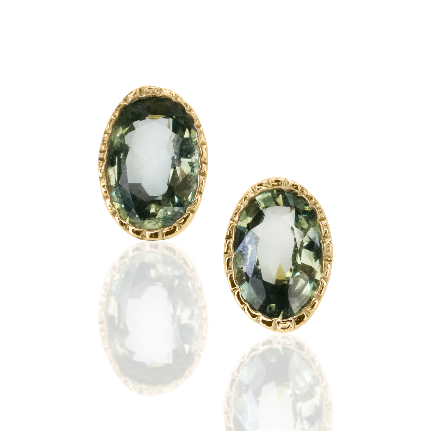 Green Sapphire Oval Wisp Stud Earrings - PAIR