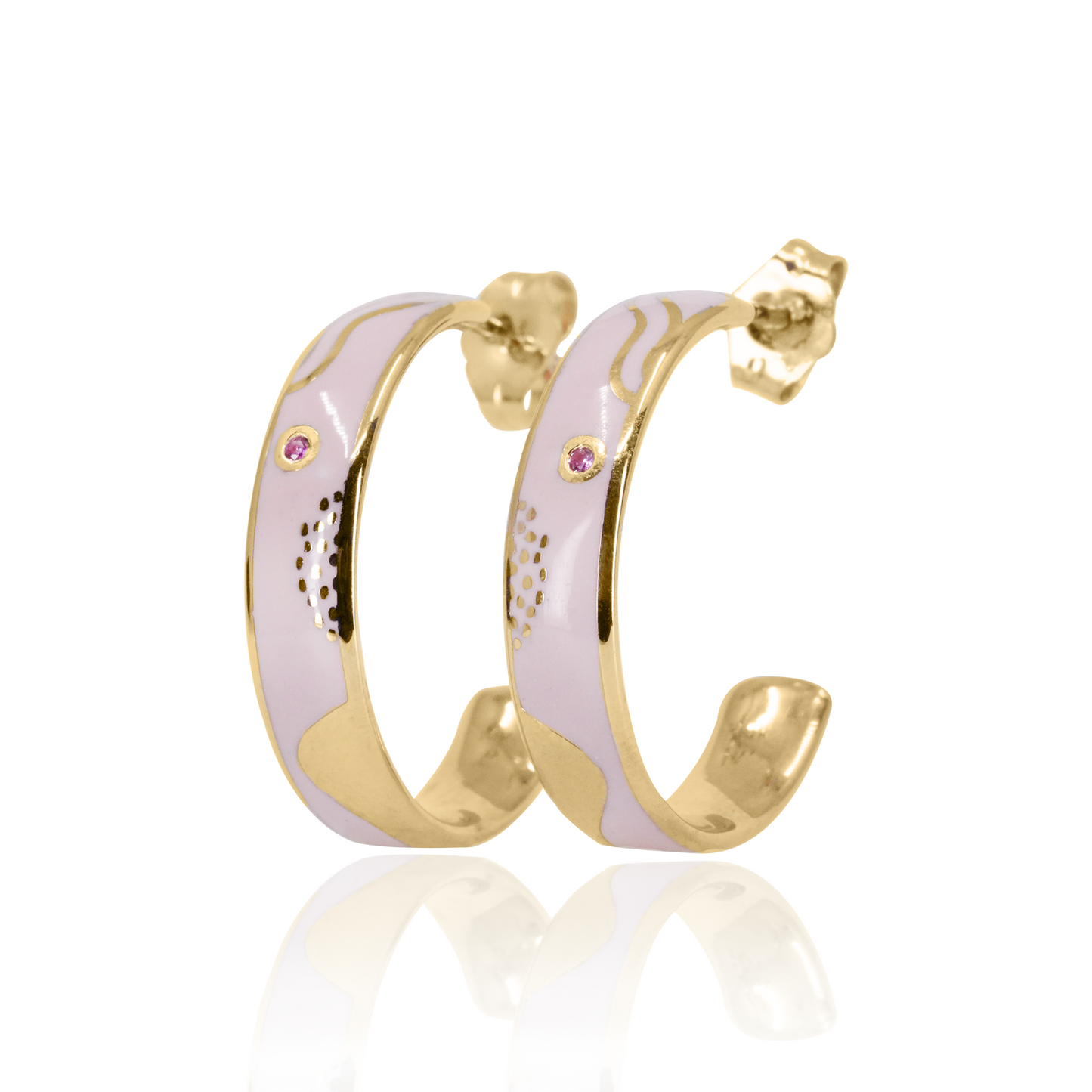 Sgrafitto Abstract Enamel and Ruby Hoop Earrings- PAIR
