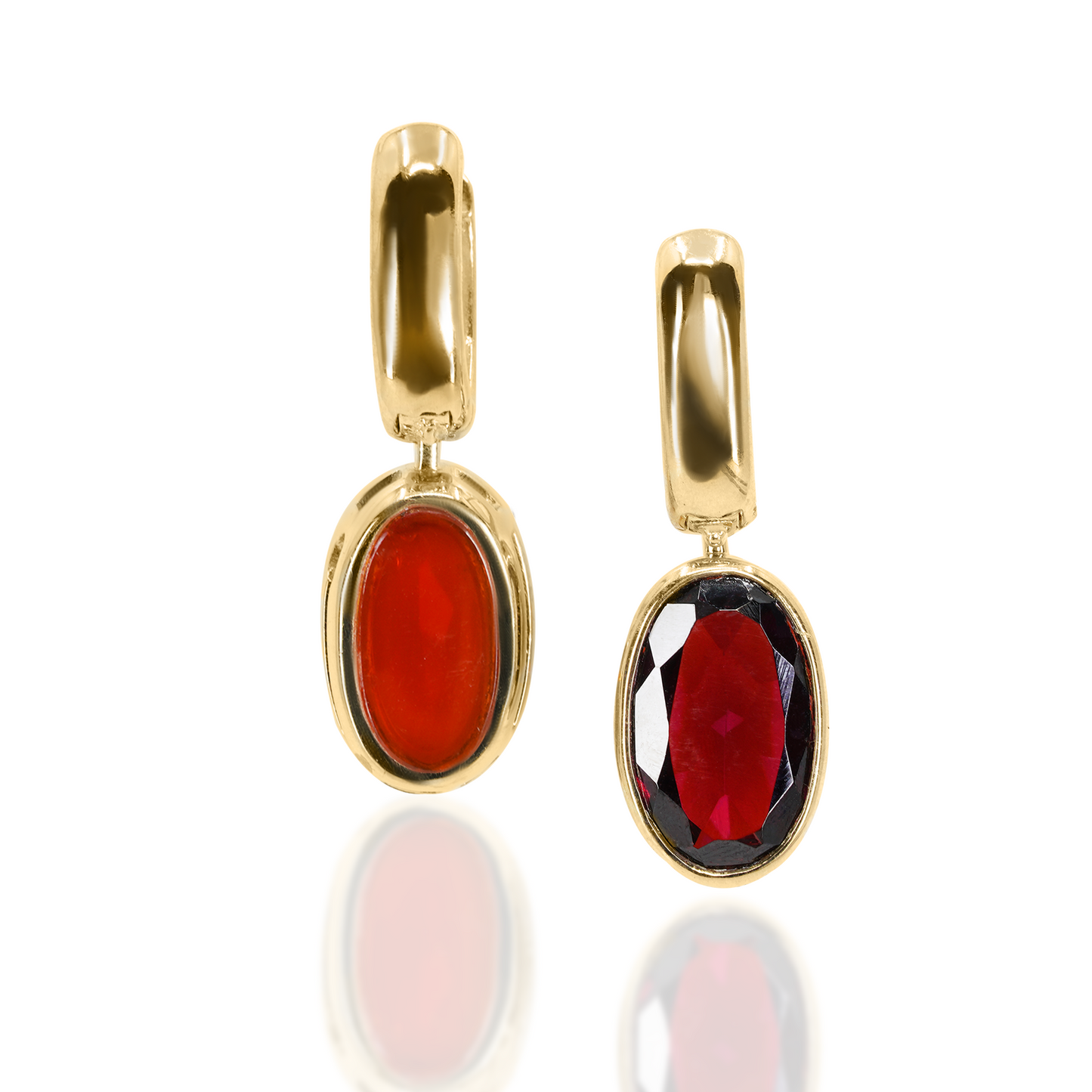 Marla Aaron Oval Lozenge with Rhodolite and Carnelian with Base - PAIR