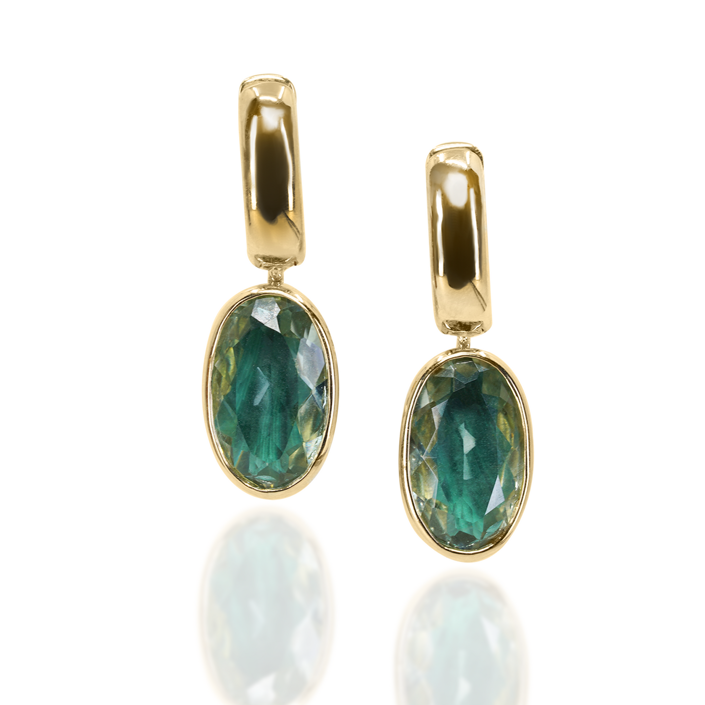 Marla Aaron Oval Lozenge with Malachite and Prasiolite with Base - PAIR
