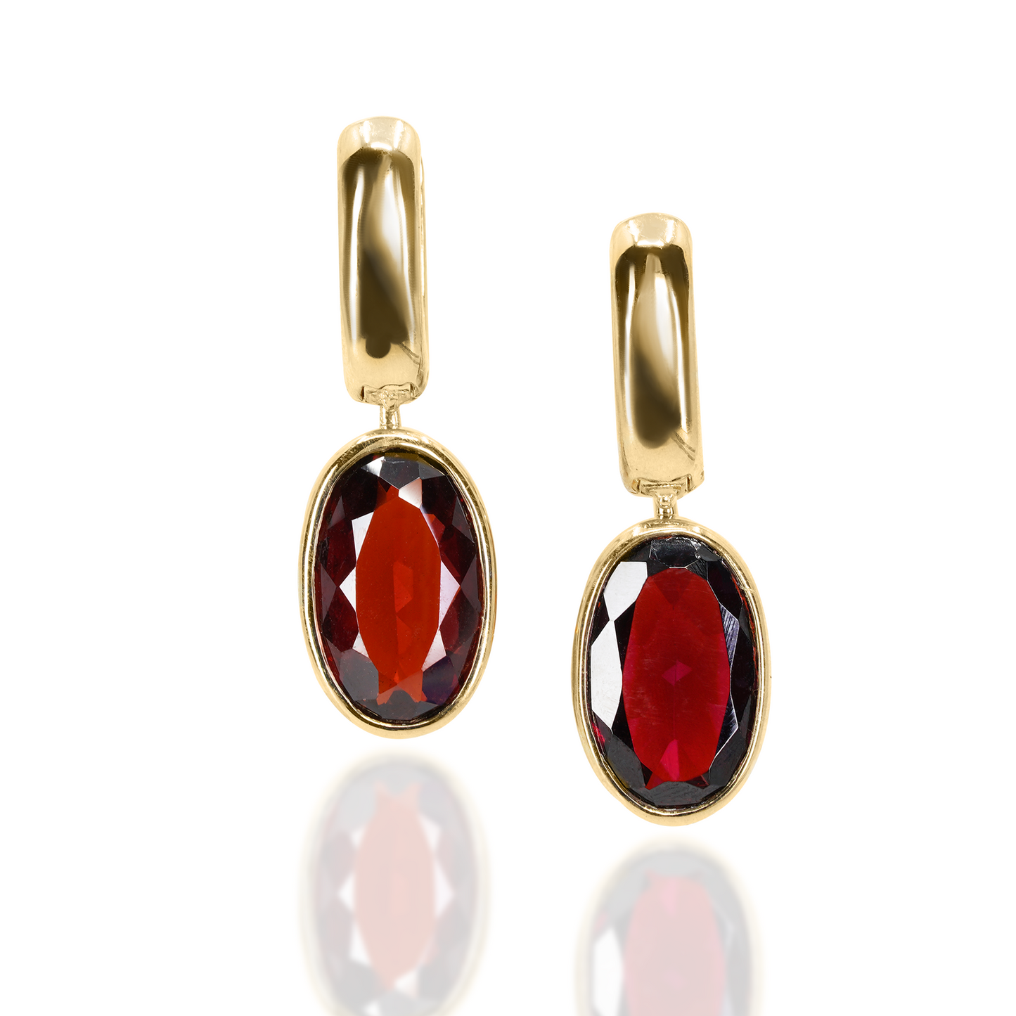 Marla Aaron Oval Lozenge with Rhodolite and Carnelian with Base - PAIR