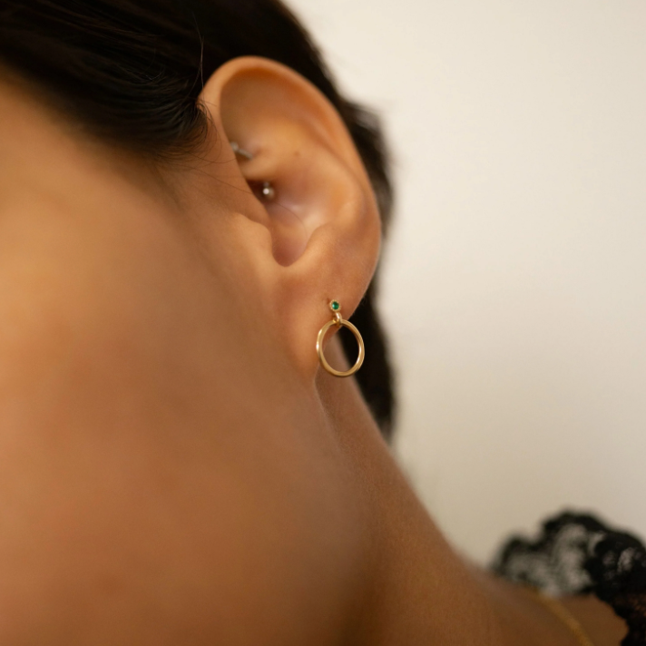 Mini Emerald Eternity Dangle Stud Earrings - PAIR