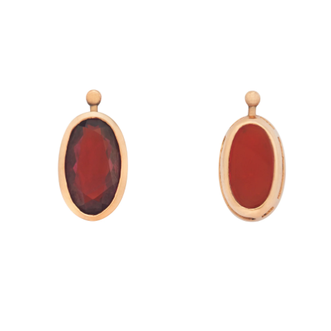 Marla Aaron Oval Lozenge with Rhodolite and Carnelian with Base - PAIR