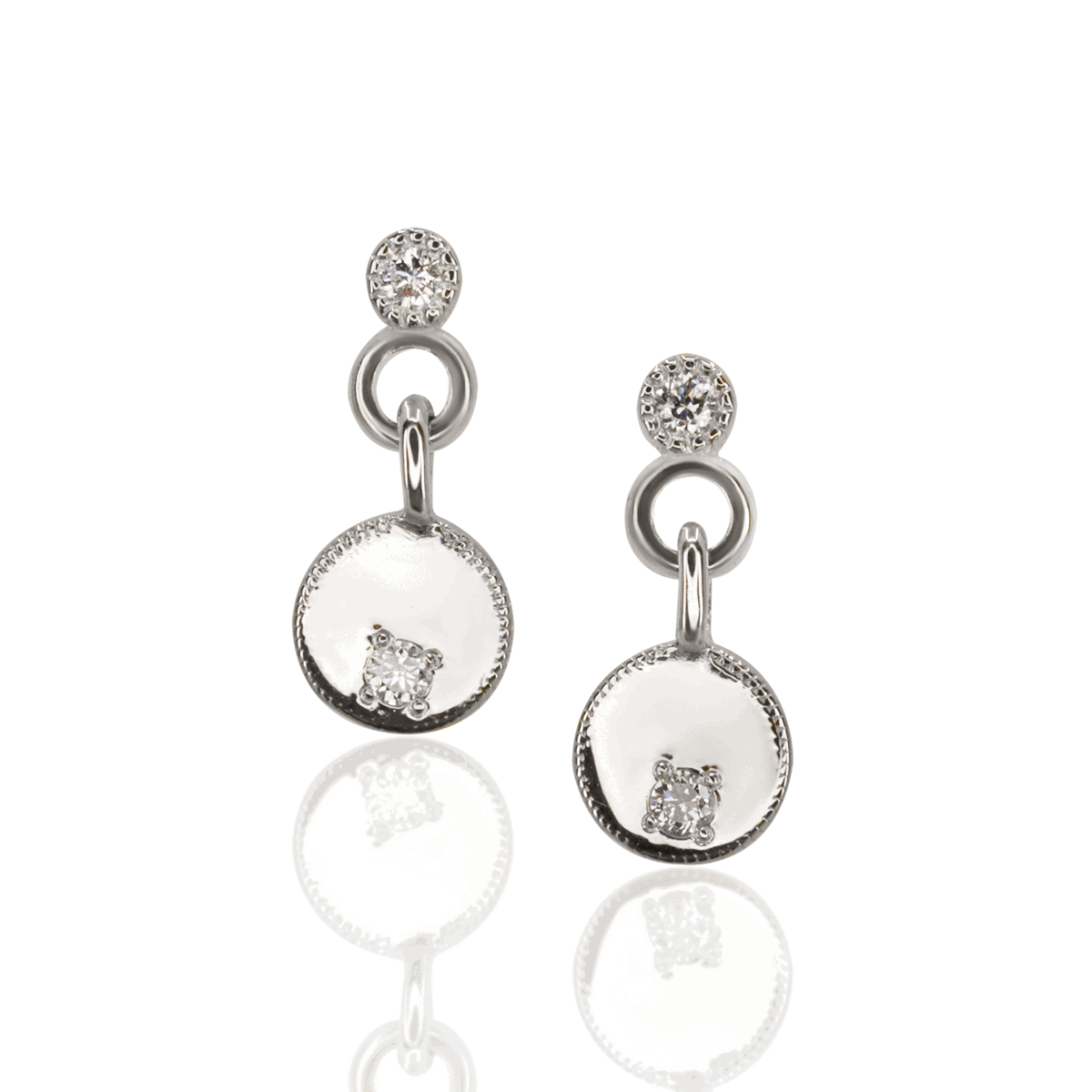 Circle Diamond Mirror Dangle Stud Earrings - PAIR