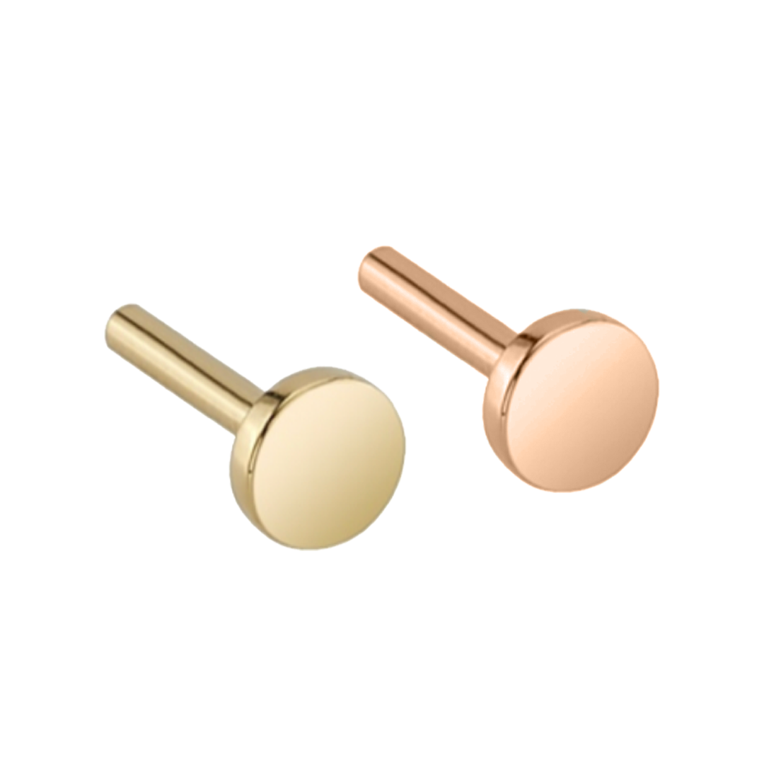 14k Gold Threadless Labret Post | 18 gauge, 3mm disc