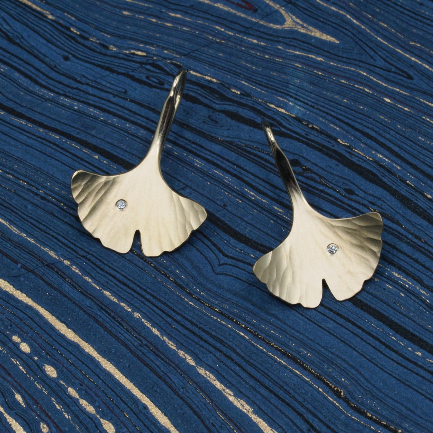 Radiant Ginkgo Earrings with Diamond - PAIR