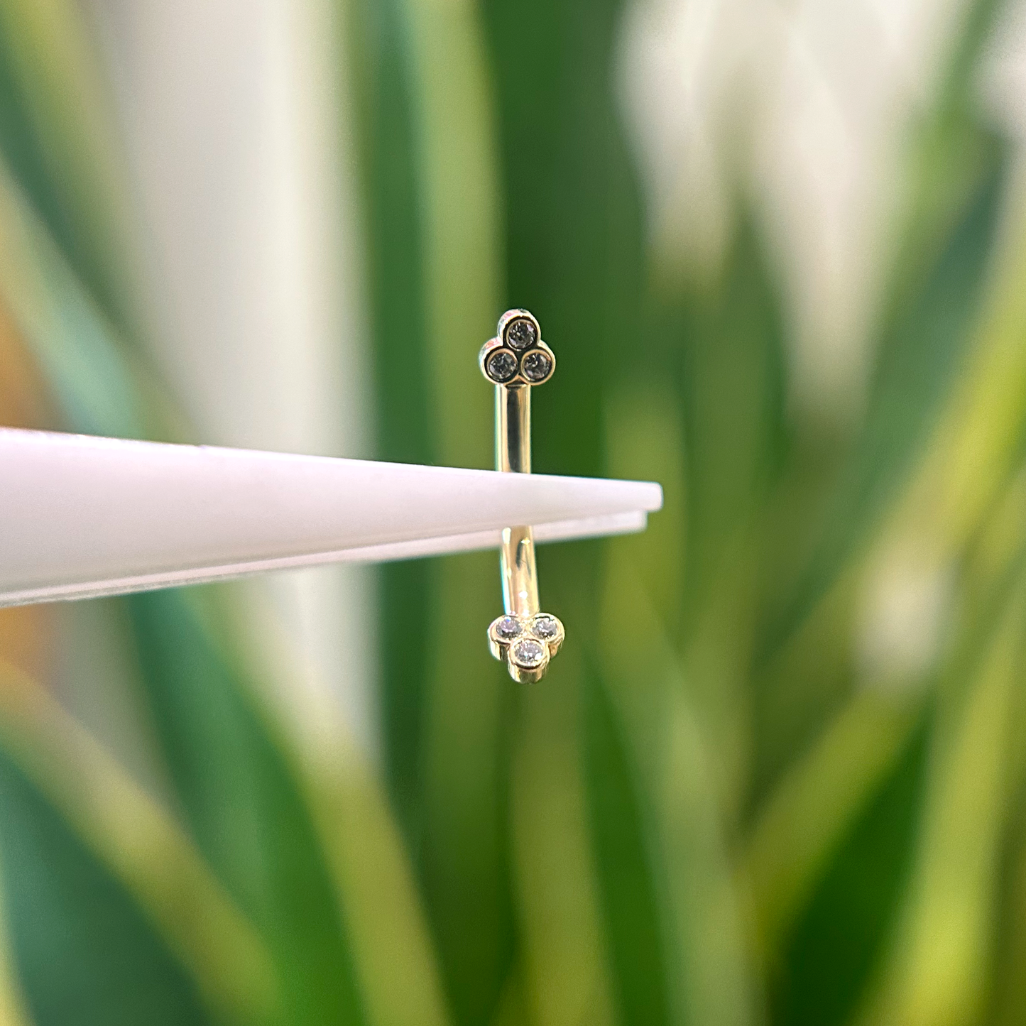 Diamond Tri Bezel Curved Barbell