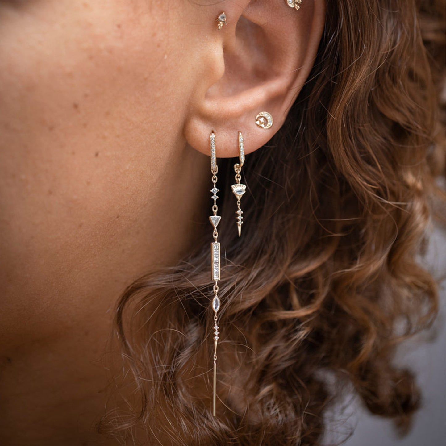 Square & Trillion Diamonds Long Single Earring