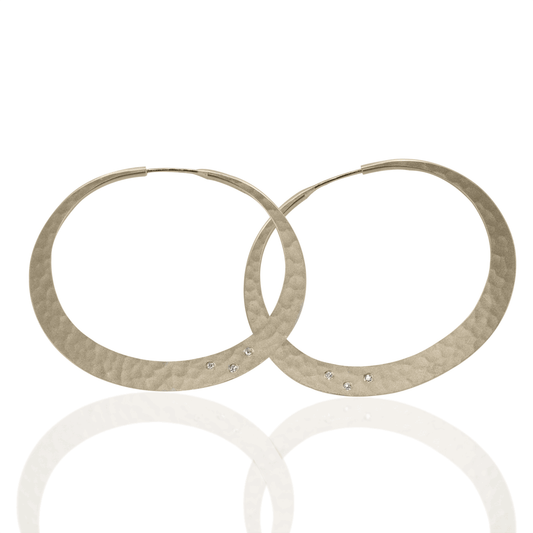 Matte Large Eclipse Hoop Earrings with Diamonds - PAIR