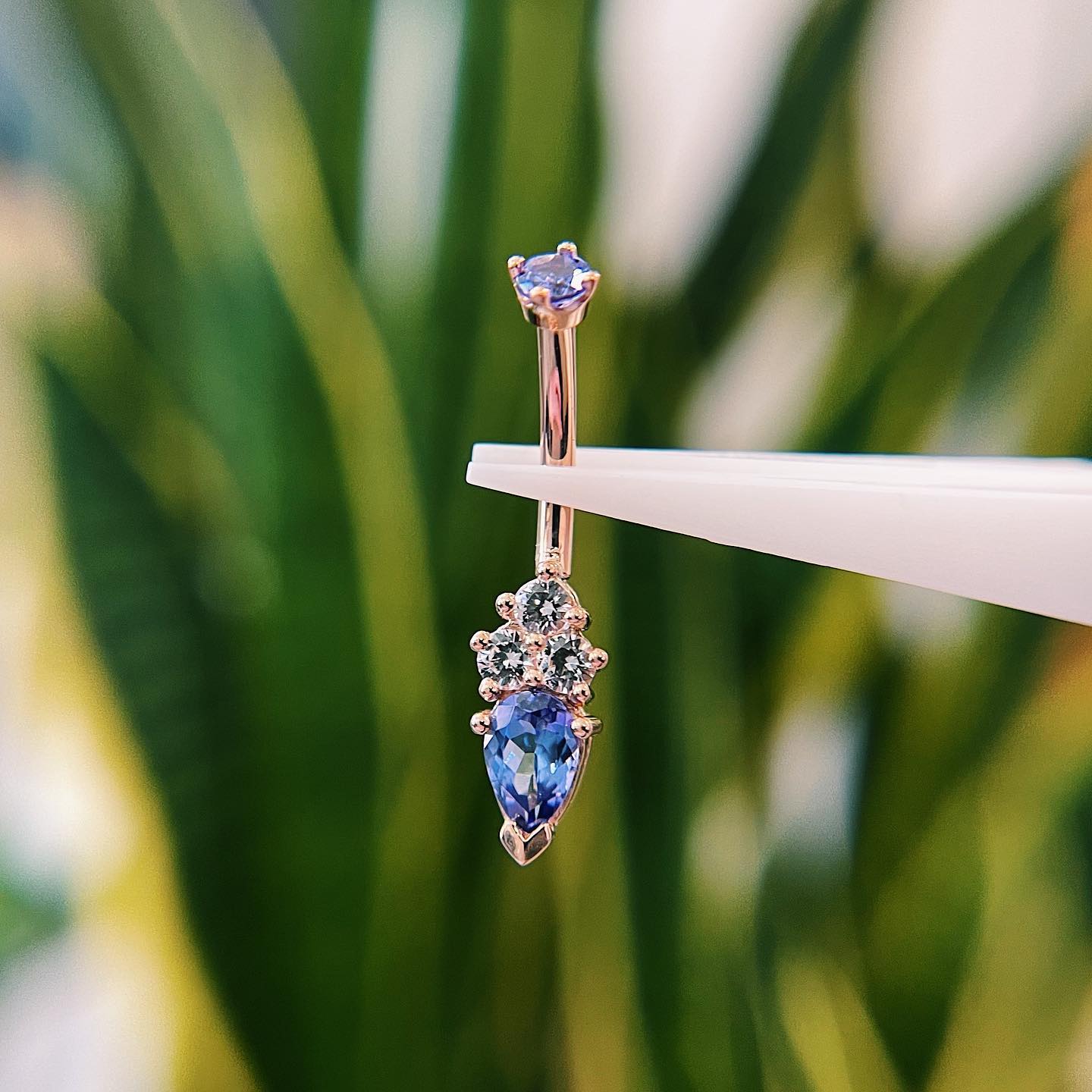 Little Tracy Curved Barbell with Tanzanite and White Sapphire | 14 Gauge 3/8"